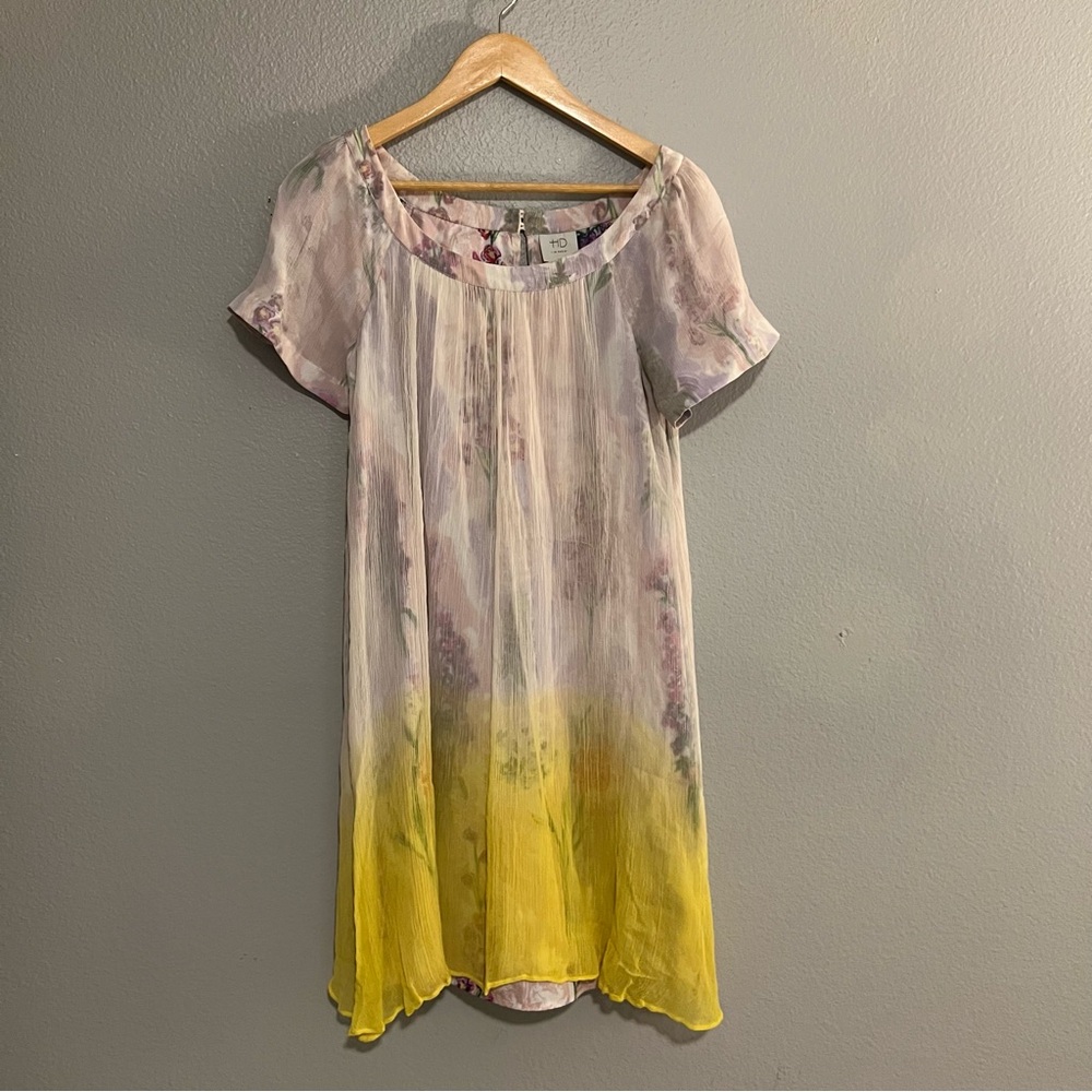 Anthropologie HD Pink And Yellow Floral In Paris Dipped Chroma Swing Dress 8 - Picture 5 of 11